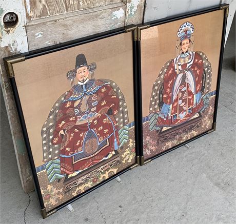 Pair of Vintage Chinese Ancestral Framed Lithographs