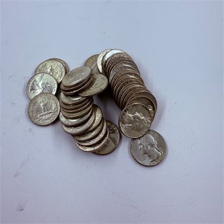 $10 BU Roll Silver Washington Quarters 1950s + 60s