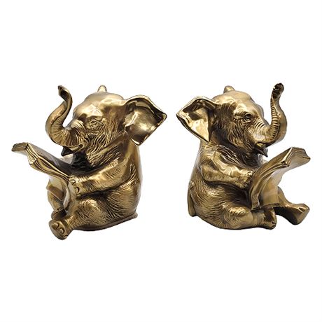Pair PM Craftsman Trunk Up Brass Elephant Bookends
