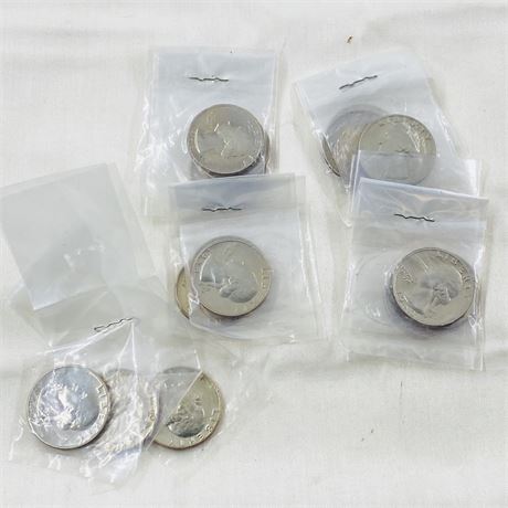 5 BU Sets 1968 thru 1970 Washington Quarters