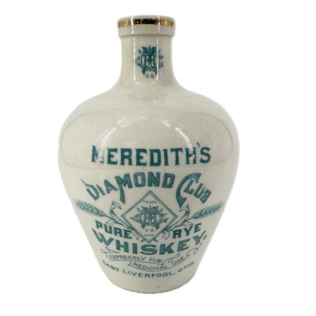 Antique Meredith's Diamond Club Pure Rye Whiskey Stoneware Jug