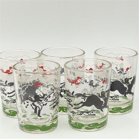 Set a five hunting scene whiskey glasses
