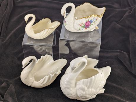 Lor 4 Lenox Porcelain Swans Trinket Dishes
