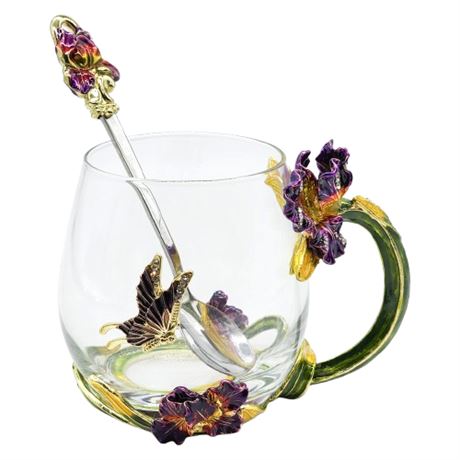 New in Box Semaxe Glass & Enamel Teacup w/ Spoon