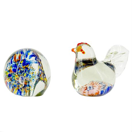 Pair of Vintage Murano-Style Hand-Blown Art Glass Paperweights