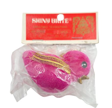 Shiny Brite, Pink Flocked Bird Ornament, VTG NOS
