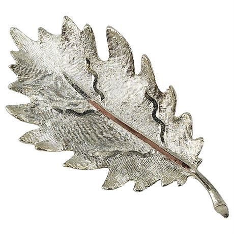 Vintage BSK Silver Tone Stylized Leaf Brooch