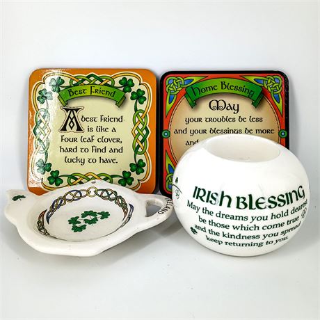 Irish Blessings Gift Set – Coasters, Tea Bag Holder & Tealight Holder