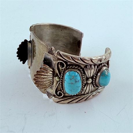 Superb 108.6g Navajo Signed Sterling Bracelet - 2.5”