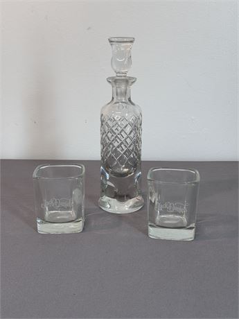 Jack Daniels Drinking Glasses with a Heavy Decanter