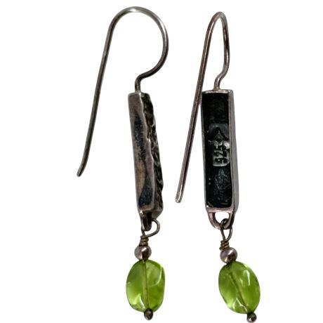 Silpada Sterling Silver Textured Bar with Peridot Drop Earrings