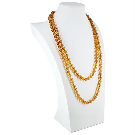 Vintage Hand Knotted Amber Glass Round Beaded Flapper Necklace