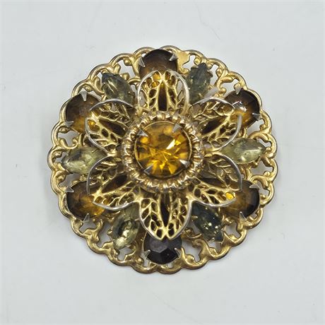Vintage goldtone amber brooch