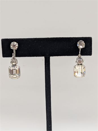 Rhinestone & Silvertone Metal Screw back Earrings Well Made