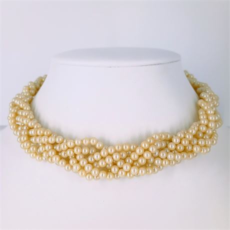 Vintage Multi-Strand Faux Pearl Torsade Necklace – Cream Glass Pearls