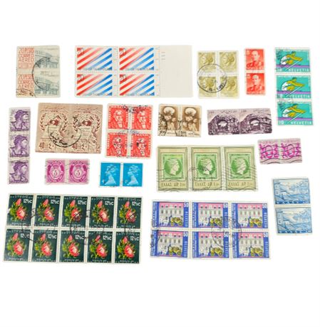 Lot of Foreign Stamps--Strips, Blocks, & Pairs