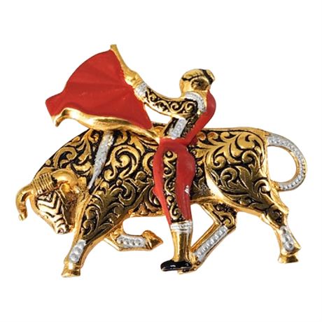 Vintage Spanish Damascene Style Enamel Toreador Brooch