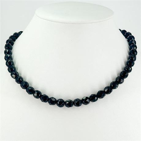 Vintage Faceted Black Glass Beaded Necklace