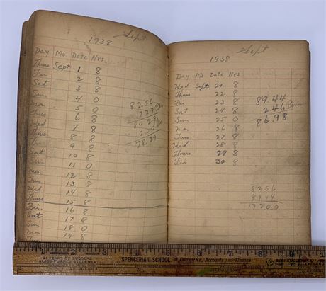 1936-1943 Railroad Monthly Time Book Employee A W Bittel Train Log