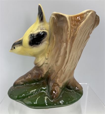 Vintage Woodsy Yellow Bird 5” Pottery Flower Vase