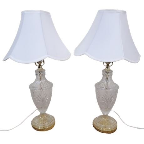 Vintage Frosted Crystal Table Lamps w/ Shades