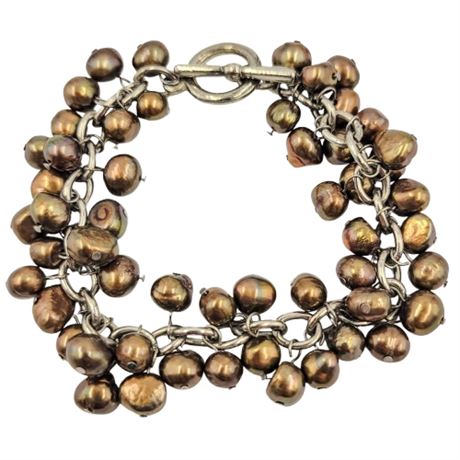 Brown Freshwater Pearl Dangle Bracelet