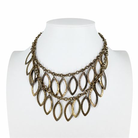 Antique Gold-Tone Layered Marquise Fringe Statement Necklace