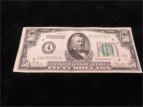 1928 $50 Federal Reserve Note # D 00989706A