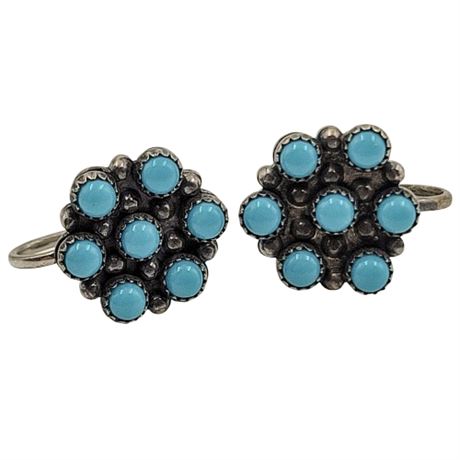 Sterling Silver Screw Back Earrings with Starburst Turquoise Gemstones