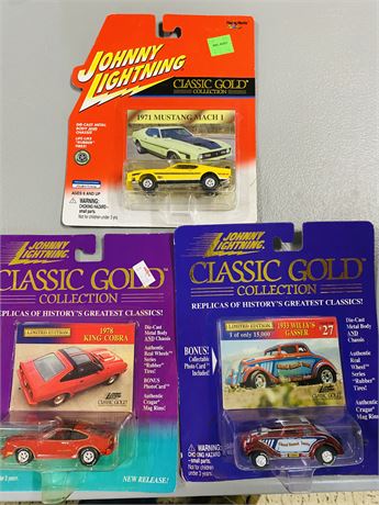 3 Vtg Johnny Lightning Classic Gold Die Cast Cars