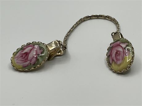 Vintage flowered enamel sweater clip