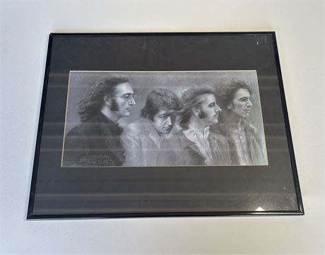 Beatles Pencil Sketch Signed By Artist Wang Haiyan, 2002