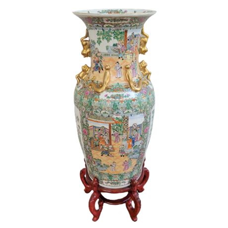 Vintage Chinese Export Rose Medallion Porcelain Palace Urn Vase