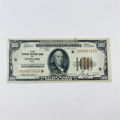 CRISP 1929 $100 Cleveland Federal Reserve Banknote