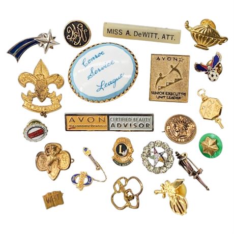 Miscellaneous Vintage Lapel Pins & Brooches, Lot of 21