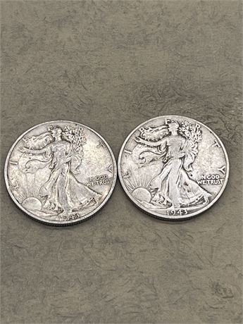 Two (2) 1943 Walking Liberty Half Dollars