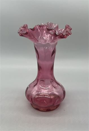 Fenton Cranberry Coin Dot Vase