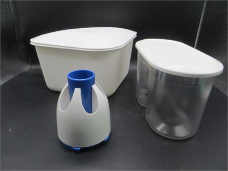 NEW VINTAGE TUPPERWARE 2 LARGE CONTAINERS & TOOTHBRUSH HOLDER