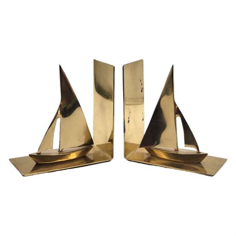 Vintage Gatco Solid Brass Sailboat Bookends