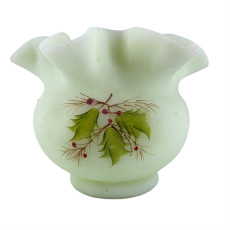 Fenton Hand-Painted UV Reactive Holly Leaf Candle Holder