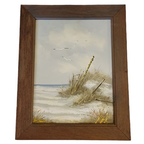 Signed Seascape Flying Seagulls Framed Oil Painting