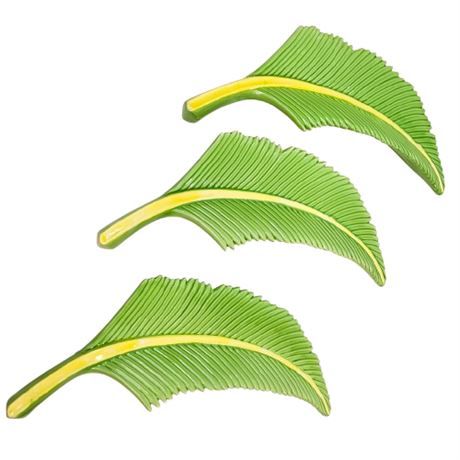 Vintage 1983 Mann 3pc Ceramic Tropical Leaf Wall Hangings
