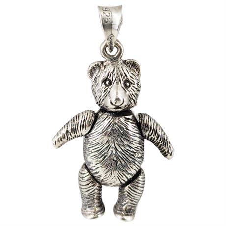 Vintage Sterling Silver Articulated Teddy Bear Pendant