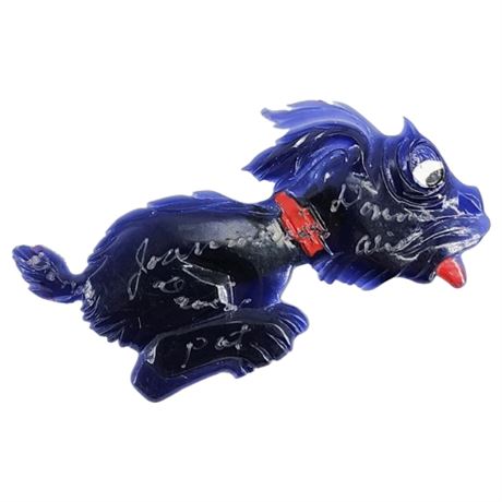 Vintage Early Plastic Dog Brooch w/ Engraved Names