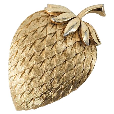 Signed Vintage Crown Trifari Gold Tone Strawberry Brooch