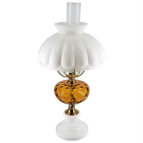 Vintage Amber Coin Dot & Milk Glass Table Lamp