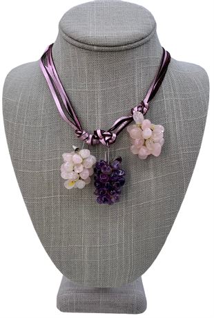 Artisan Made Amethyst & Rose Quartz Grape Cluster Necklace
