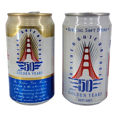 Vintage 1987 Golden Gate Bridge 50th Anniversary Pepsi & Hamm's Cans