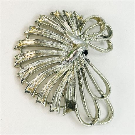 Vintage Silver Tone Rope & Bow Design Brooch