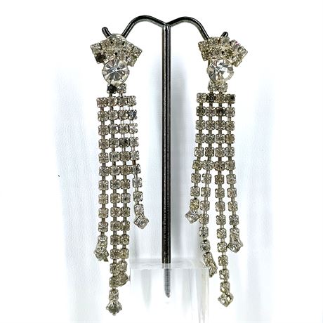 Vintage Pave Rhinestone Drop Clip-On Earrings